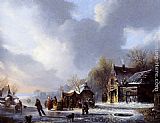 Jacobus Van Der Stok Skaters On A Frozen River Near A 'Koek En Zopie' painting
